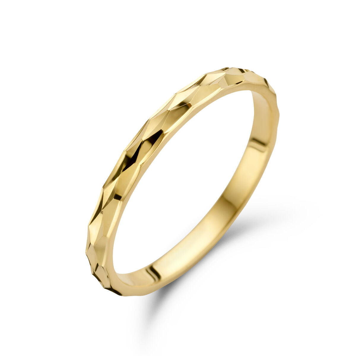 anello in oro giallo 14K con finitura diamantata e design geometrico