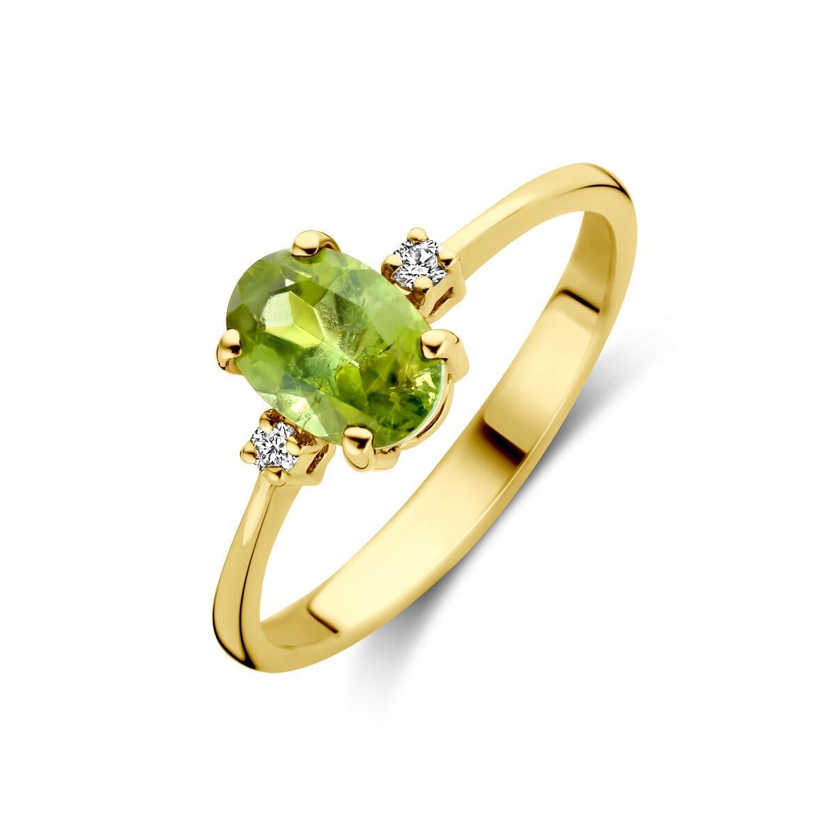 Anello in oro giallo 14K con tormalina ovale e diamanti da 0,04 ct.