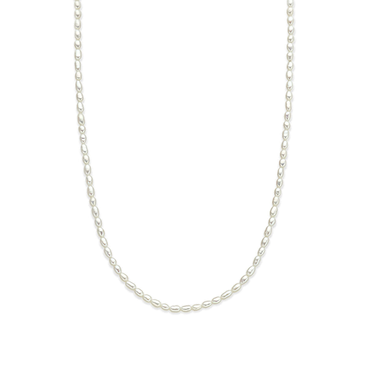 Collana in argento con perle, finitura rodiata, design sottile e delicato.