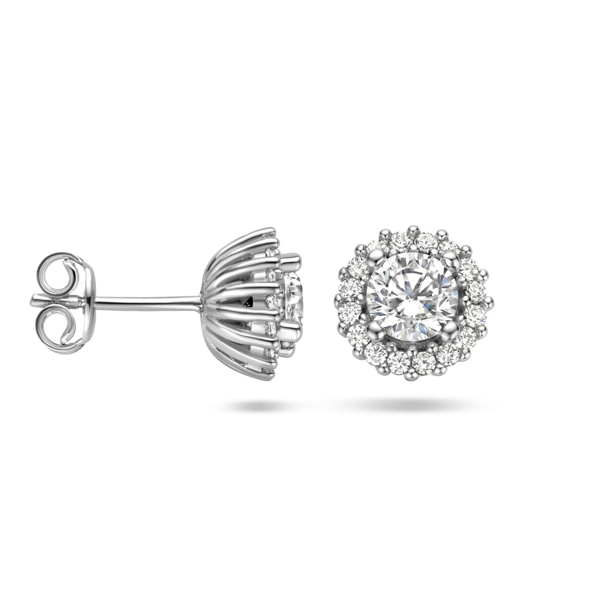 orecchini a bottone zircone halo argento rodiato