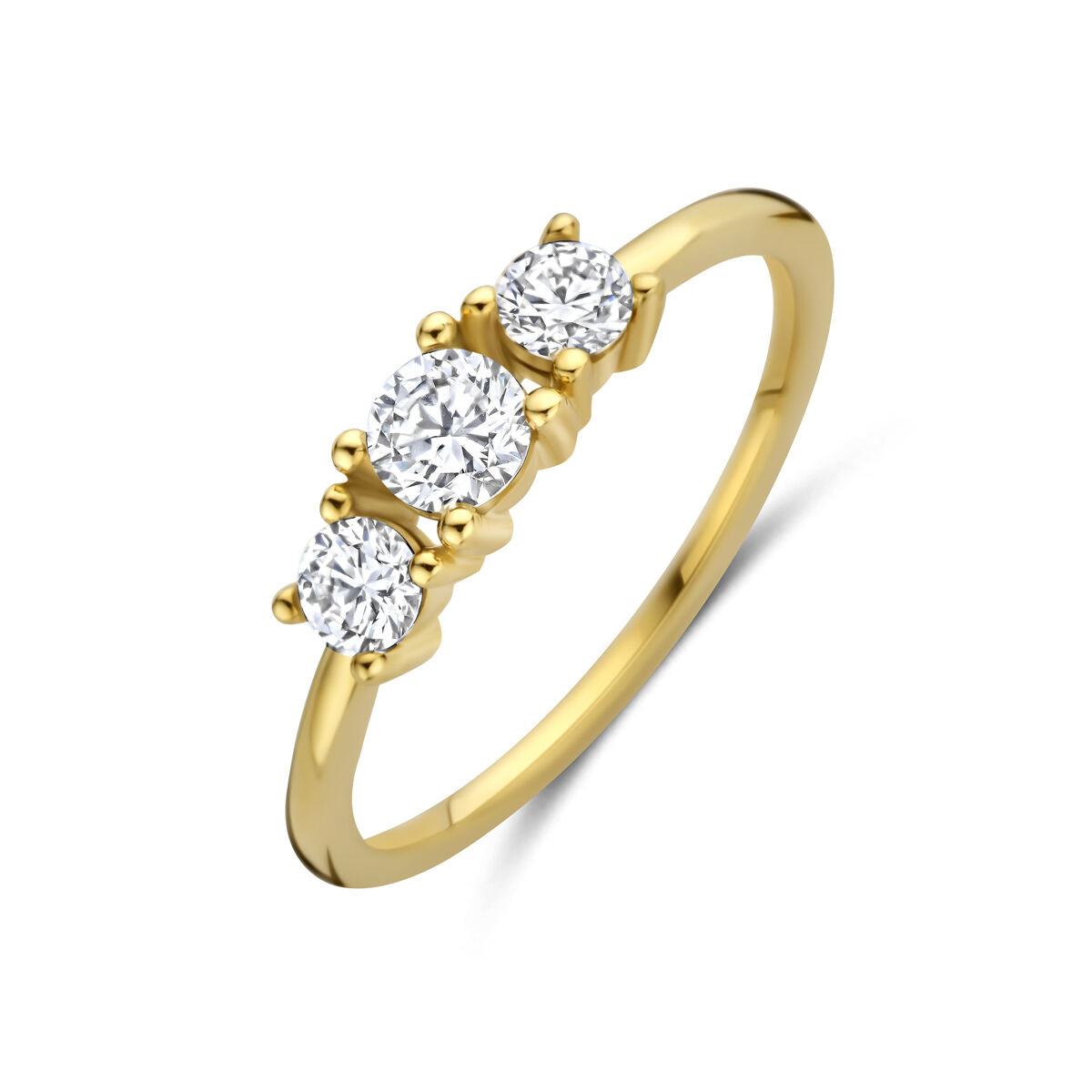 Anello da donna in oro giallo 14k con tre diamanti lab-grown.