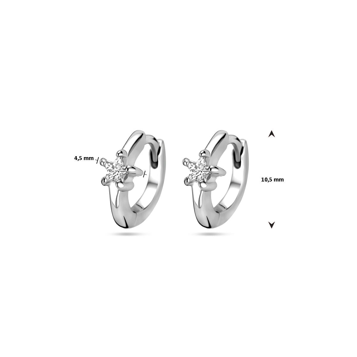 orecchini a scatto zirconia 10,5 mm argento rodiato