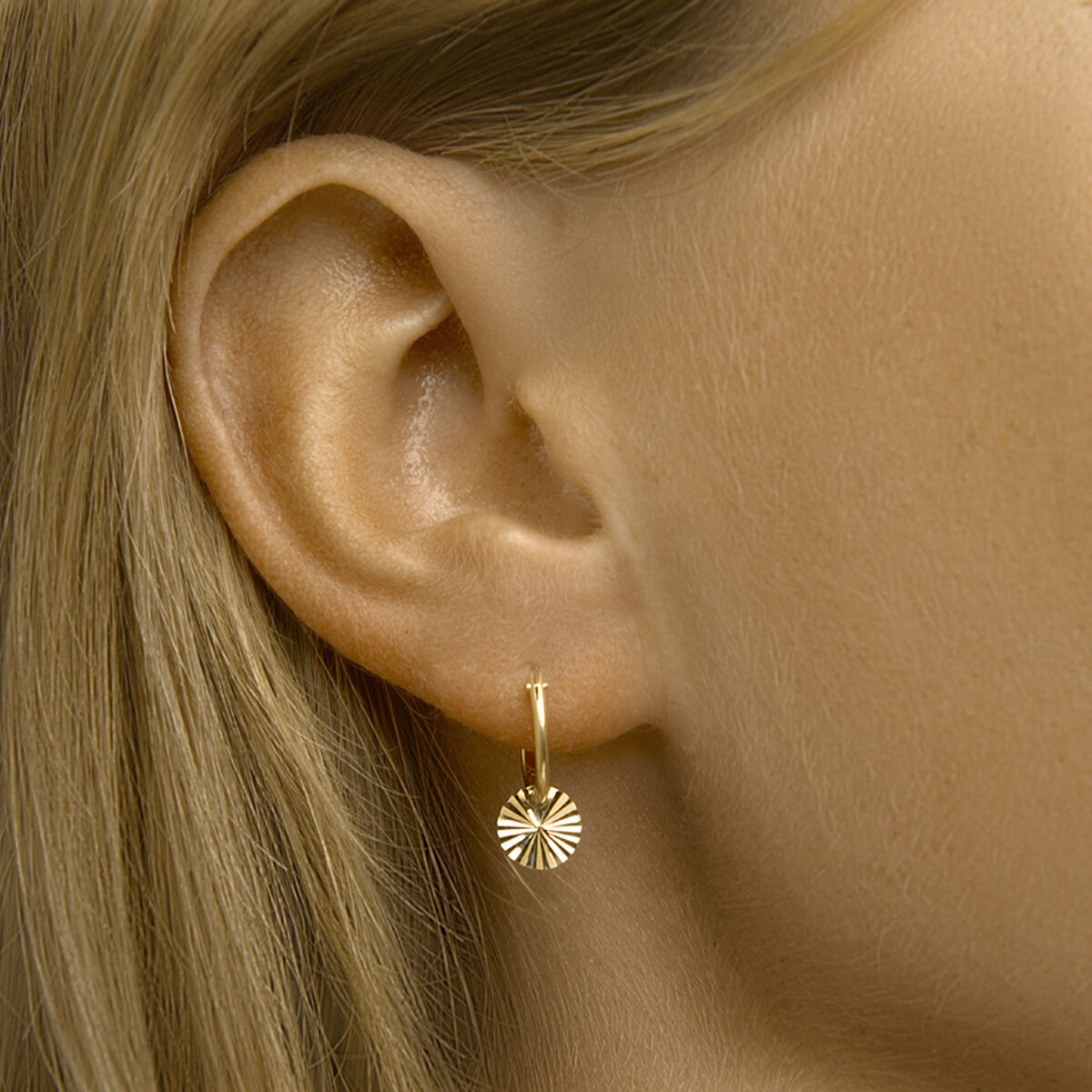 orecchini a cerchio tondino diamantato 14K oro giallo