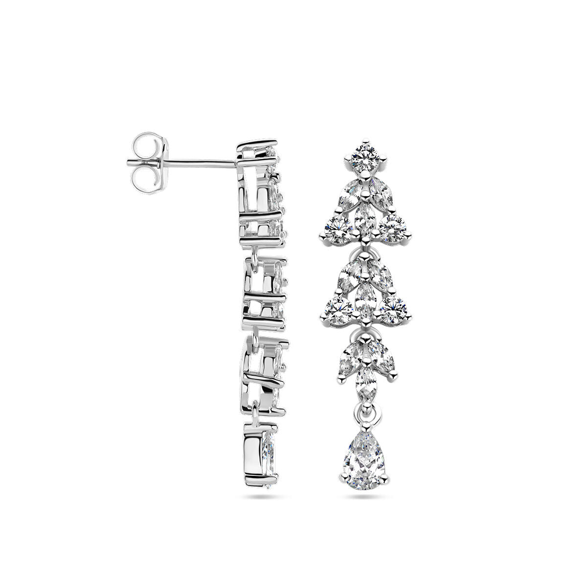 orecchini pendenti con zircone in argento rodiato