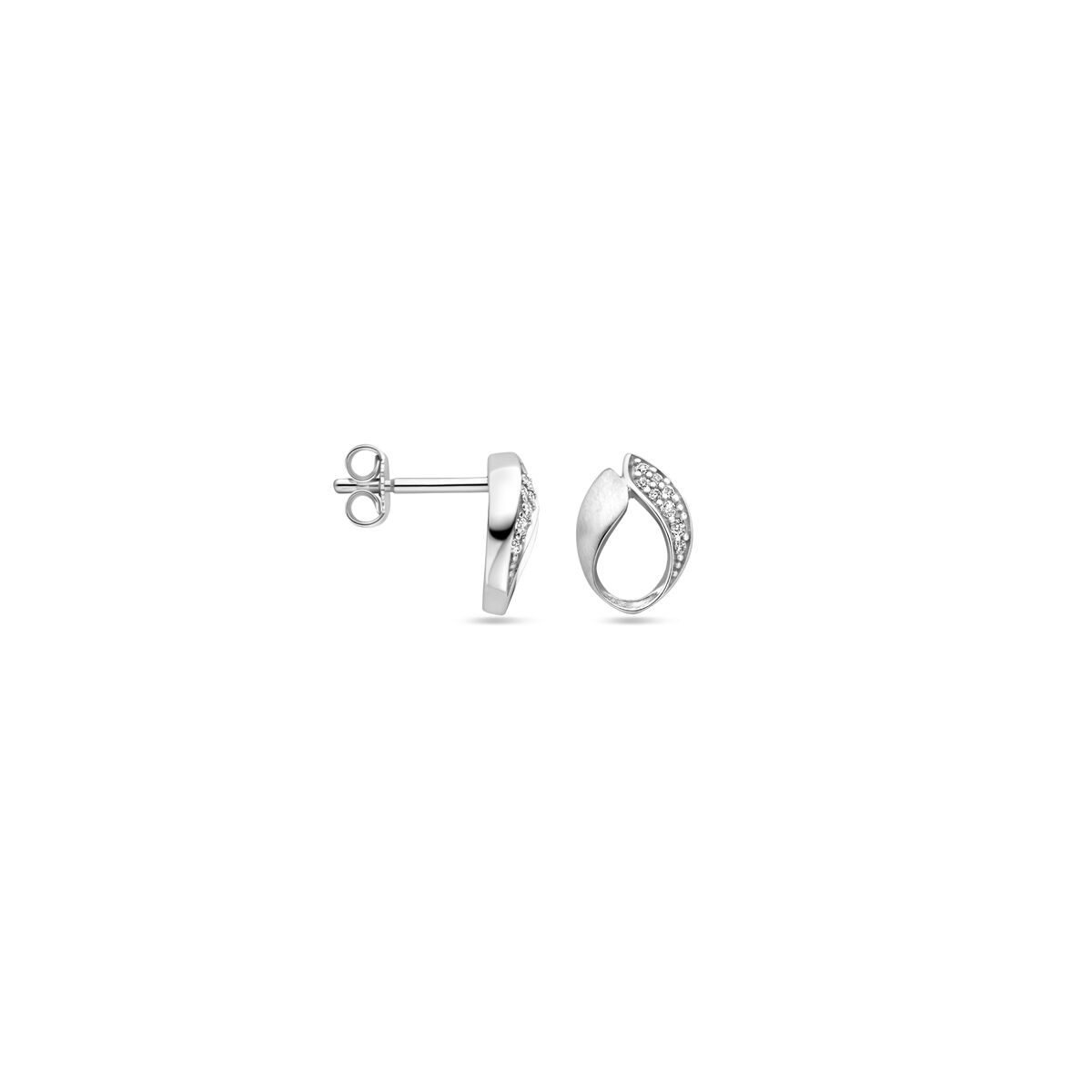 orecchini a bottone zirconia lucido/opaco 10,5 mm argento rodiato