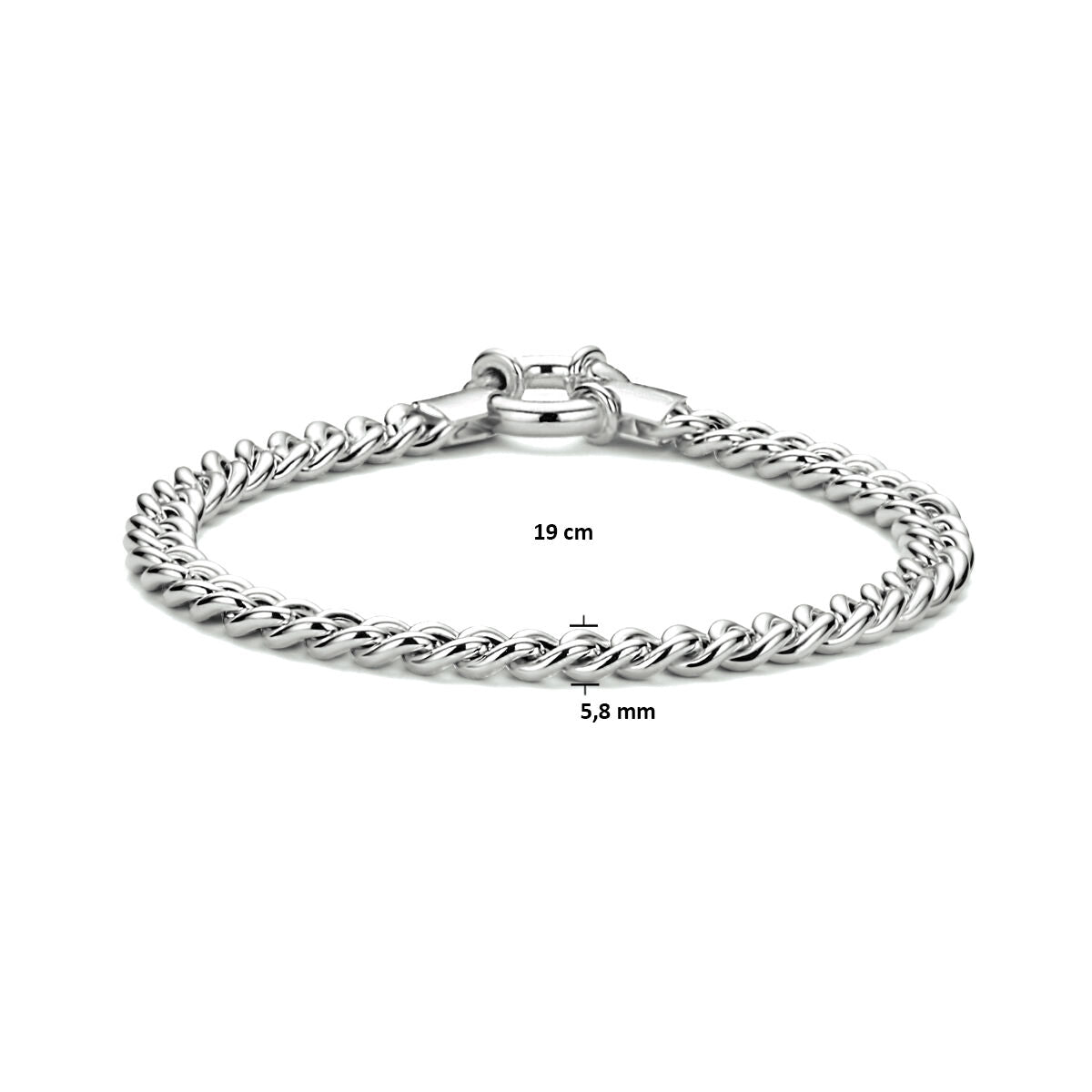 bracciale gourmette 5,8 mm 19 cm con grande chiusura a scatto argento rodiato