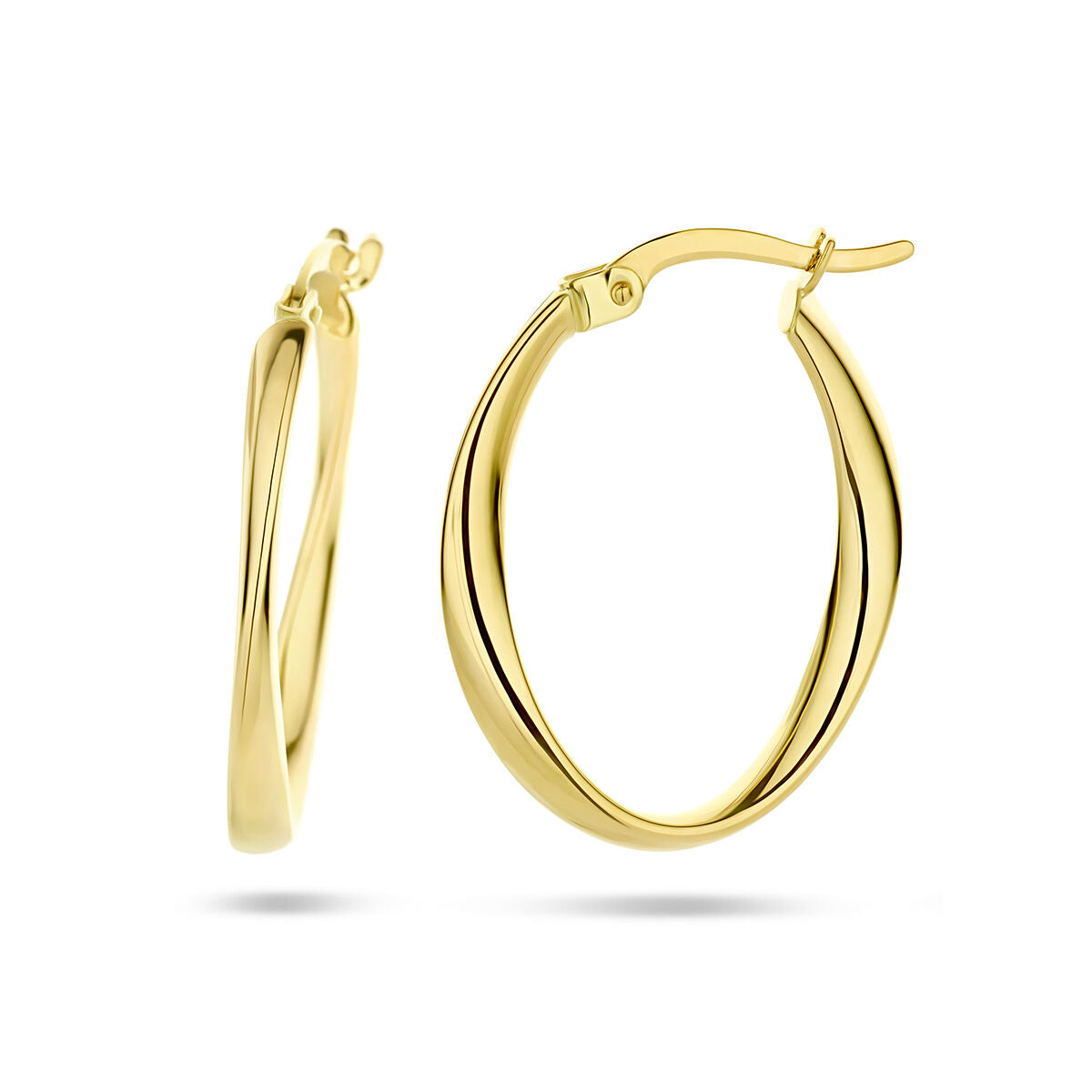 Orecchini ovali in oro giallo 14K con design a tubo intrecciato.
