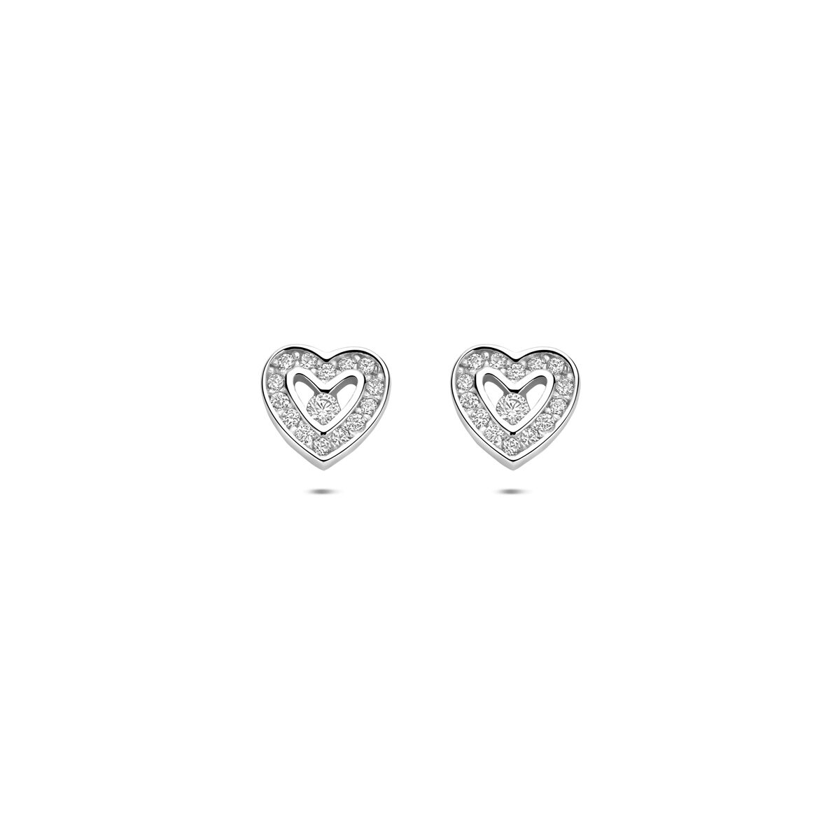 Orecchini a bottone a cuore in argento con zirconi – argento 925 rodiato