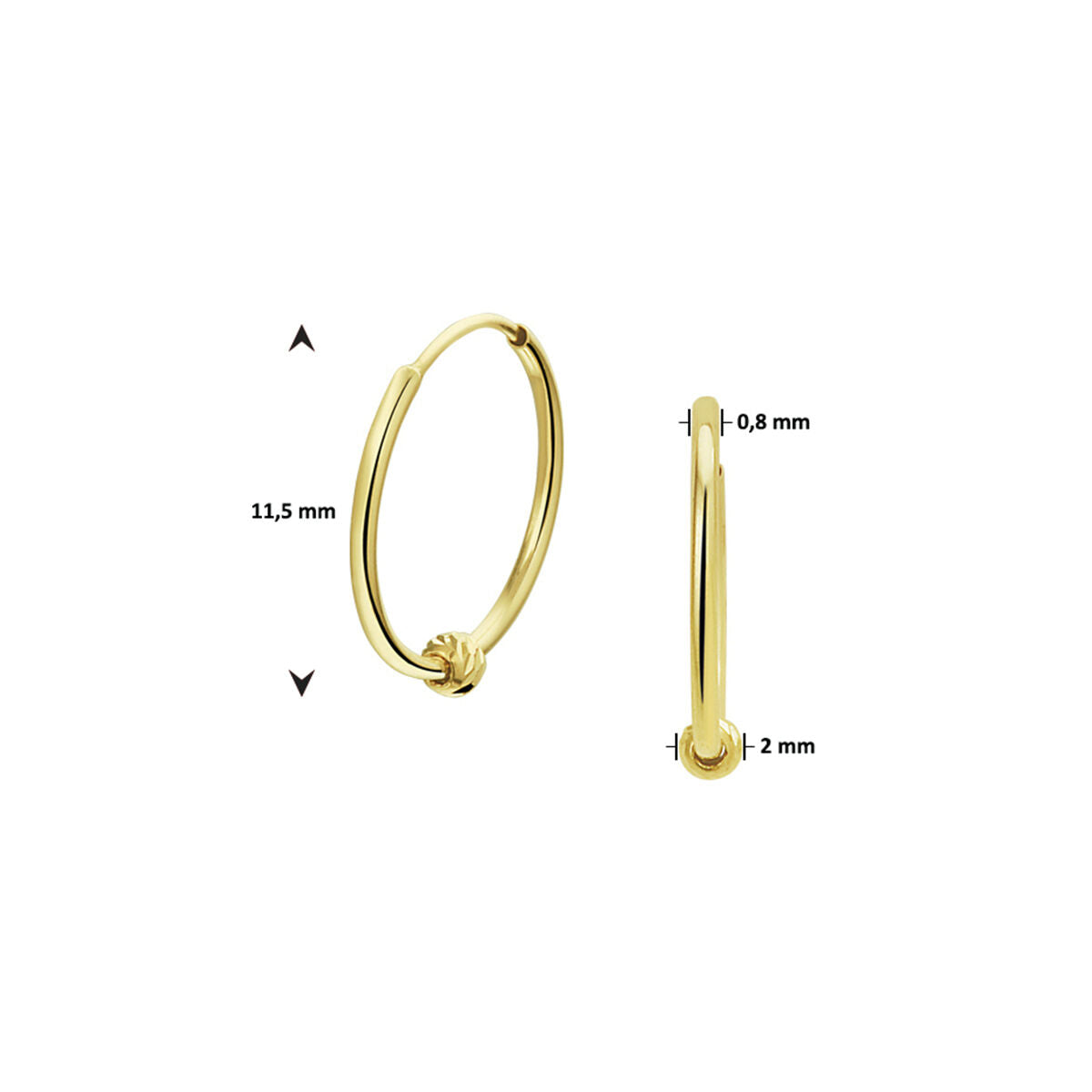 orecchini a cerchio con sfera oro giallo 14K