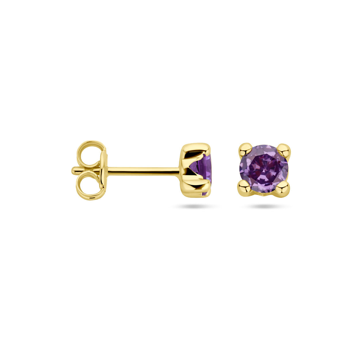 orecchini a bottone ametista sintetica oro giallo 14K