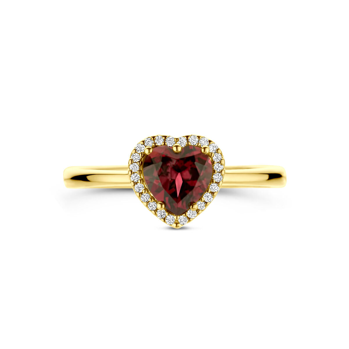 Anello cuoricino rodolite rosa e diamante 0.06ct h si oro giallo 14K