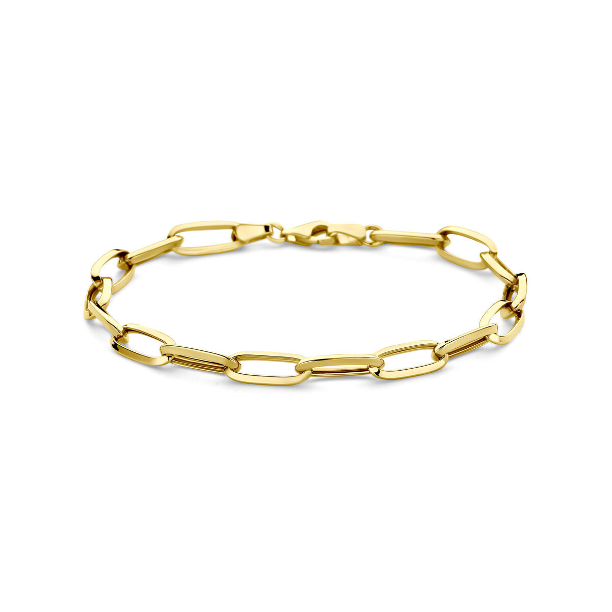 Bracciale in oro giallo 14K, maglie ovali chiuse, larghezza 5,8 mm, lunghezza 19 cm.