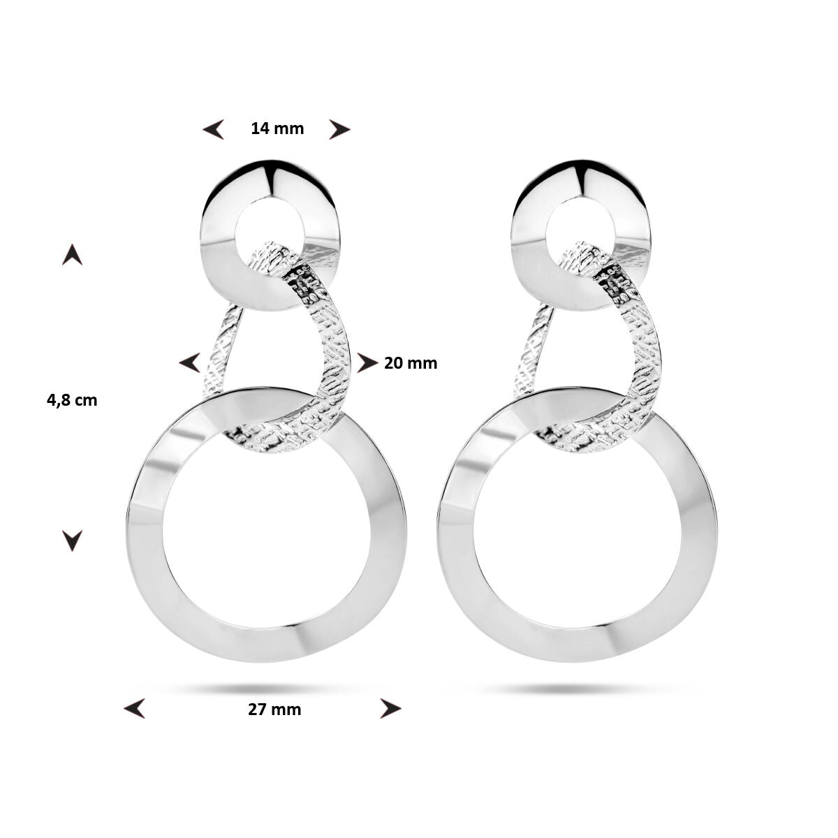 orecchini pendenti cerchietti lucido/opaco argento rodiato