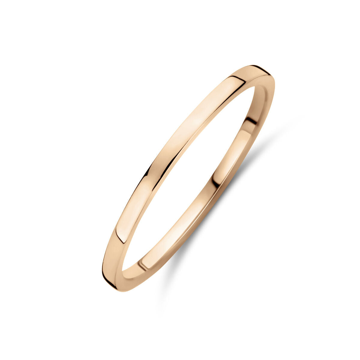 anello in oro rosa 14K, sottile e lucido, con finitura liscia.