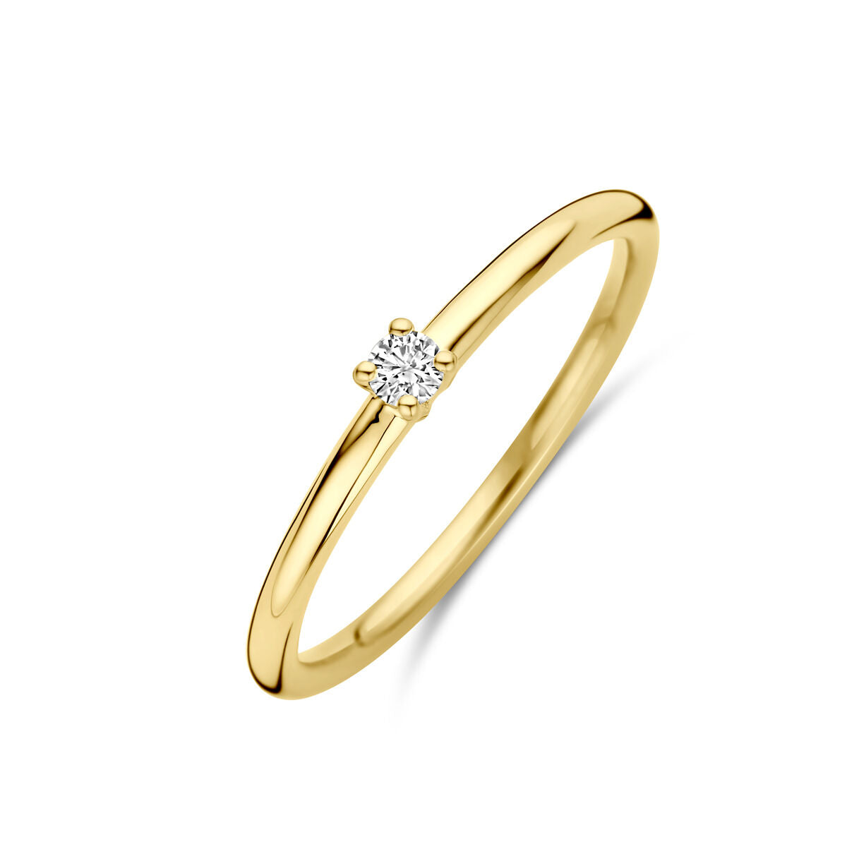 Anello in oro giallo 14K con diamante di 0,05 ct, design semplice e raffinato.