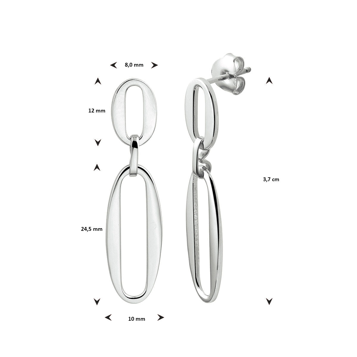 orecchini pendenti paperclip argento rodiato