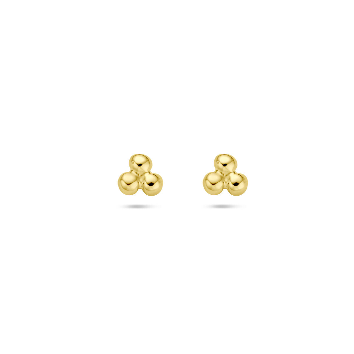 Orecchini a pallina in oro giallo 14K con tre sfere lucide.