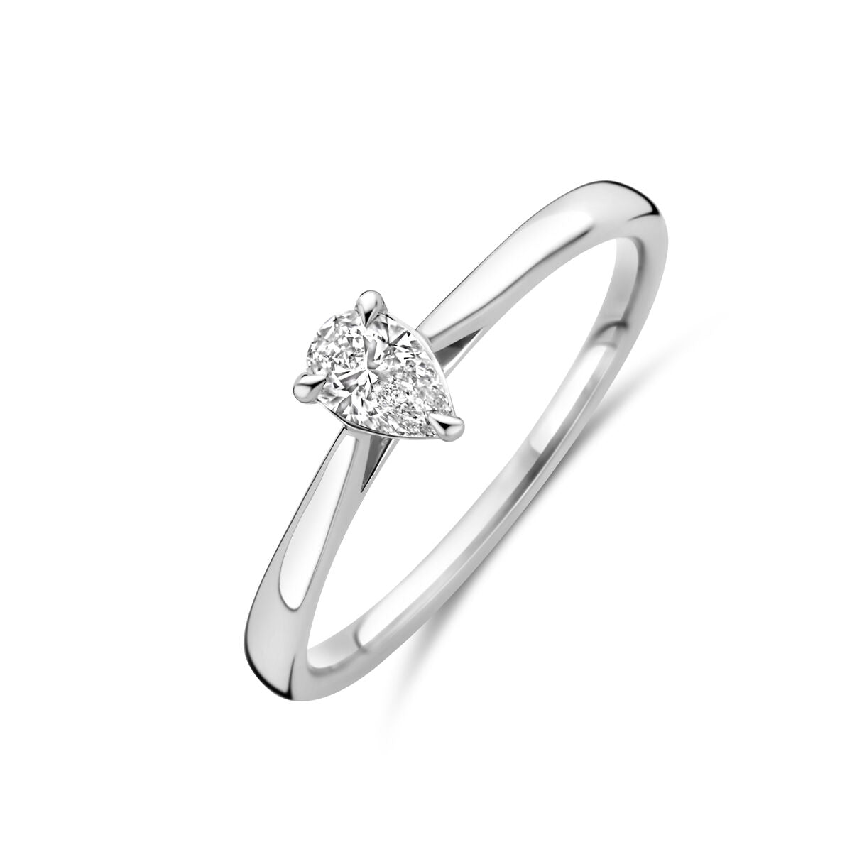 anello in oro bianco 14K con diamante lab-grown da 0,25 ct a forma di pera