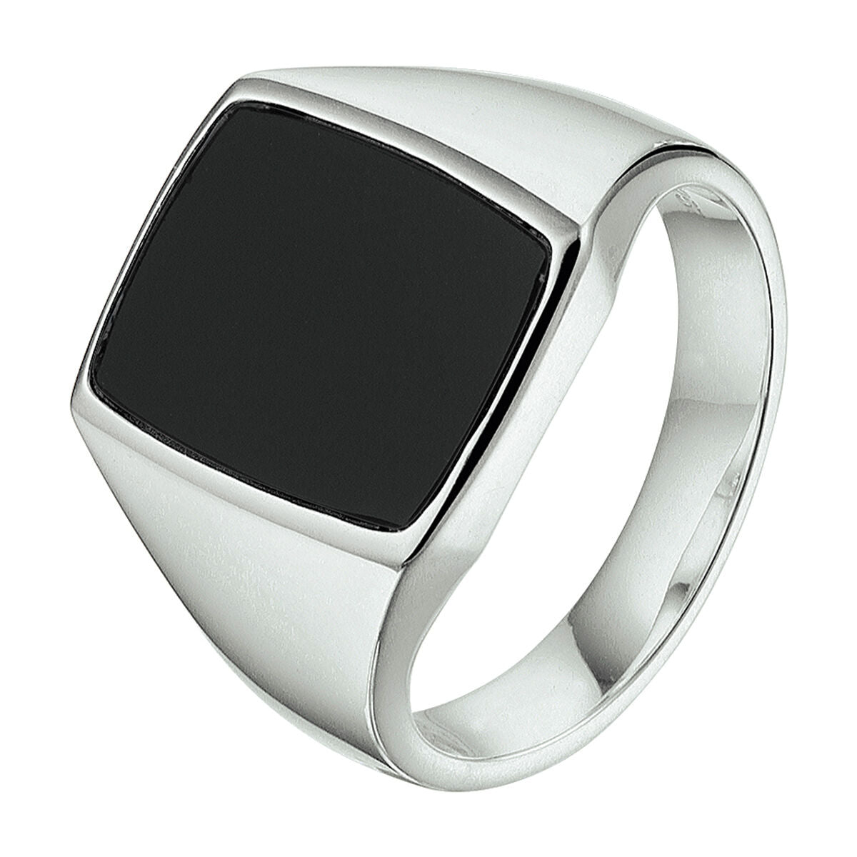Anello con sigillo in argento rodiato con pietra onice nera.