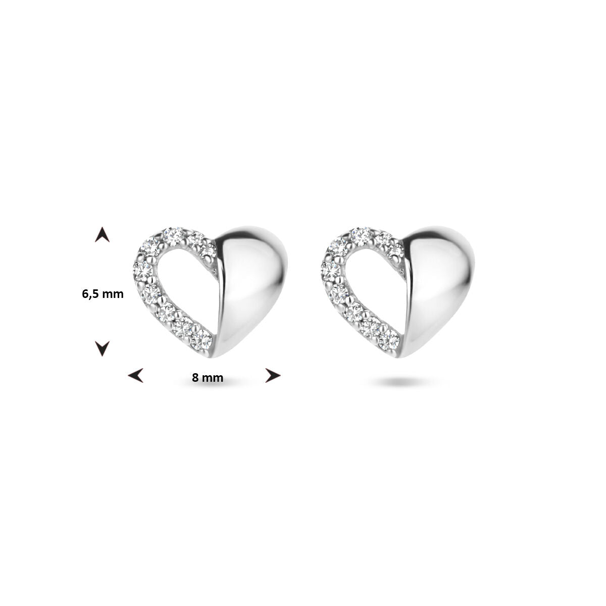 orecchini a bottone cuore zirconia argento rodiato