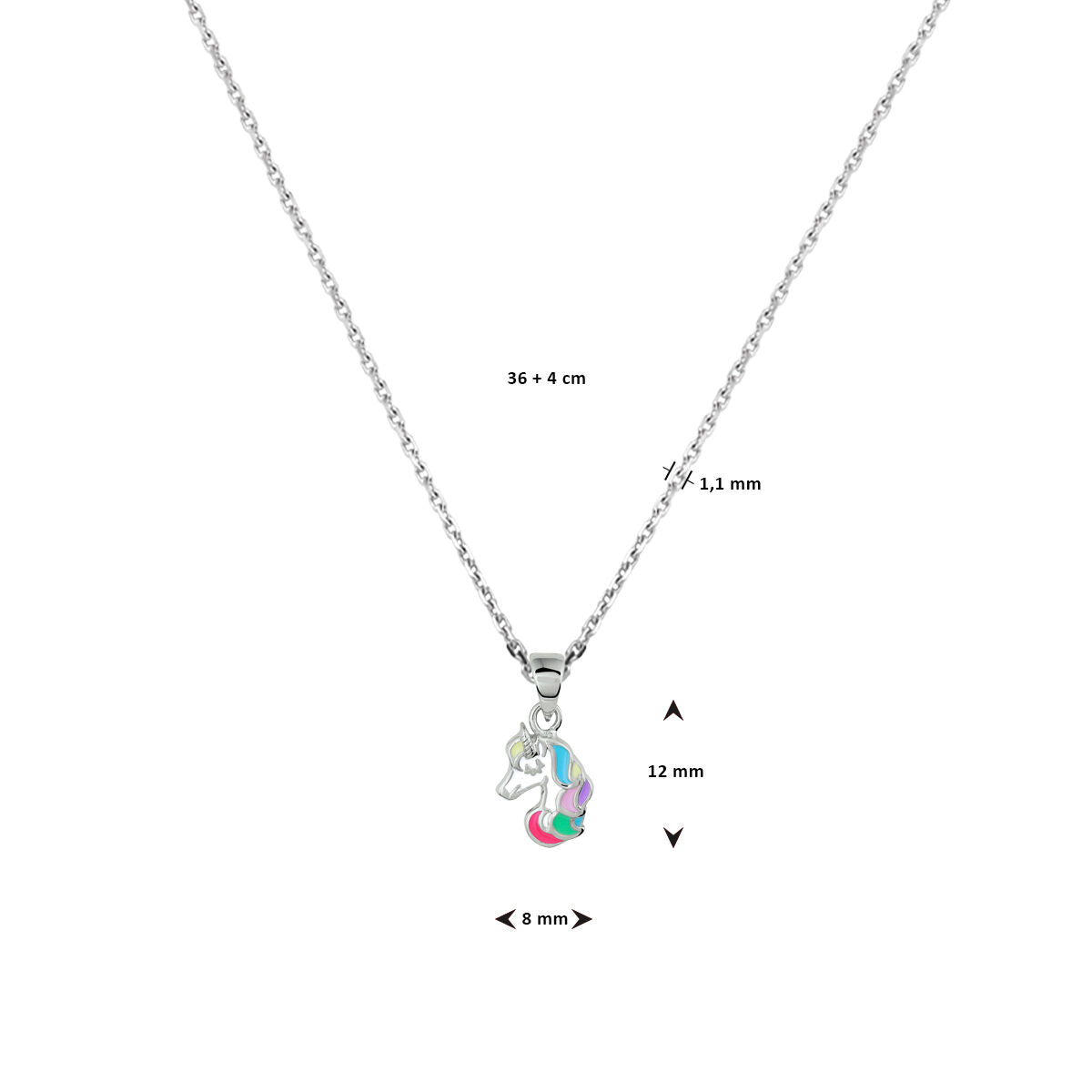 collana unicorno 36 + 4 cm argento rodiato