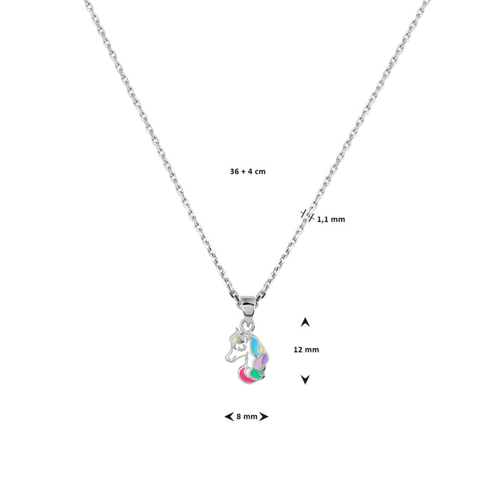 collier eenhoorn 36 + 4 cm zilver gerhodineerd