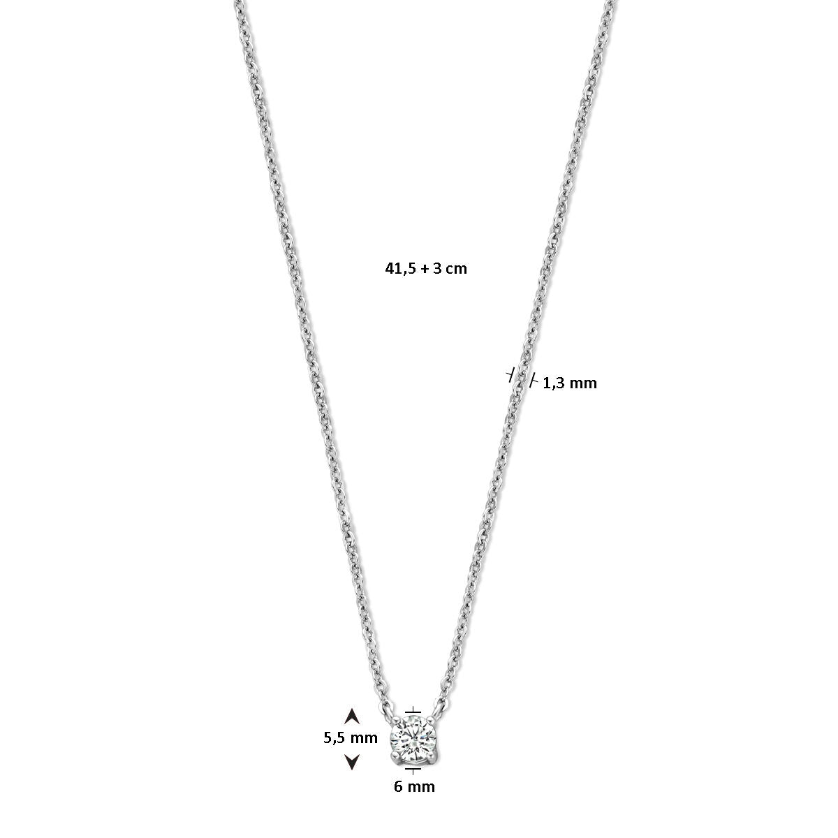 collana zirconia 41,5 + 3 cm argento rodiato