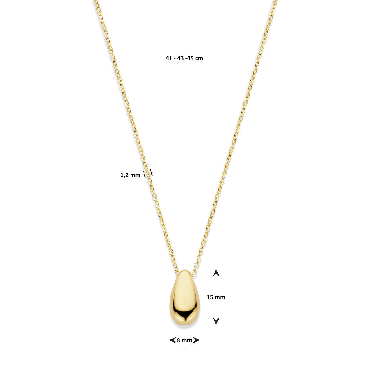 collana goccia 41 - 43 - 45 cm 3 micron argento placcato oro (giallo)