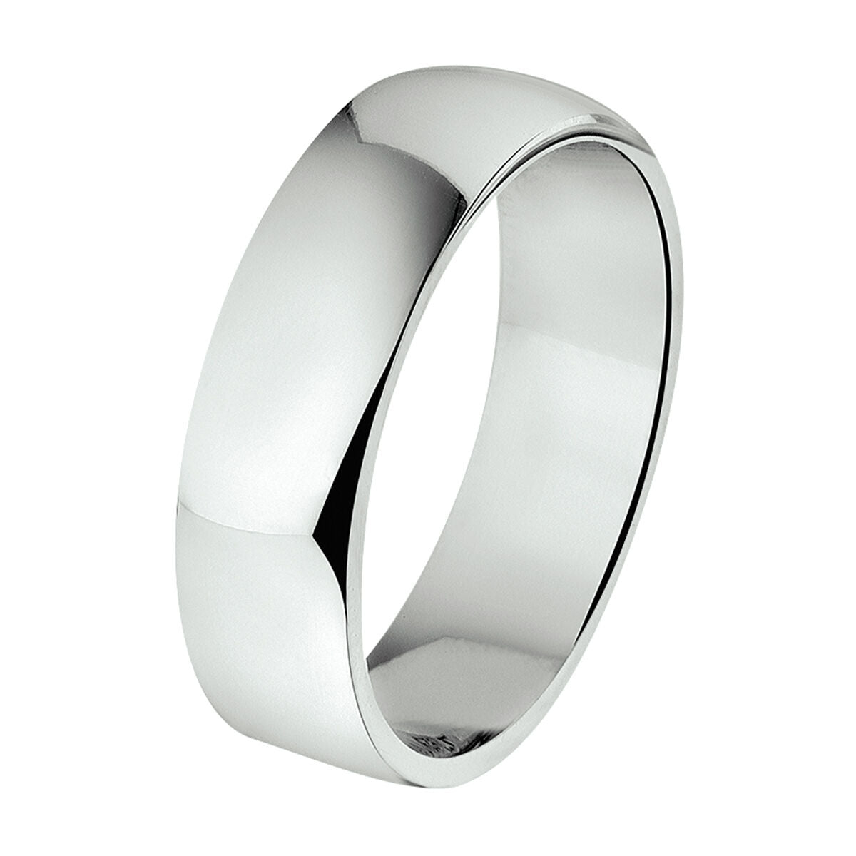 anello in argento rodiato, finitura lucida, larghezza 6 mm, design semplice e moderno