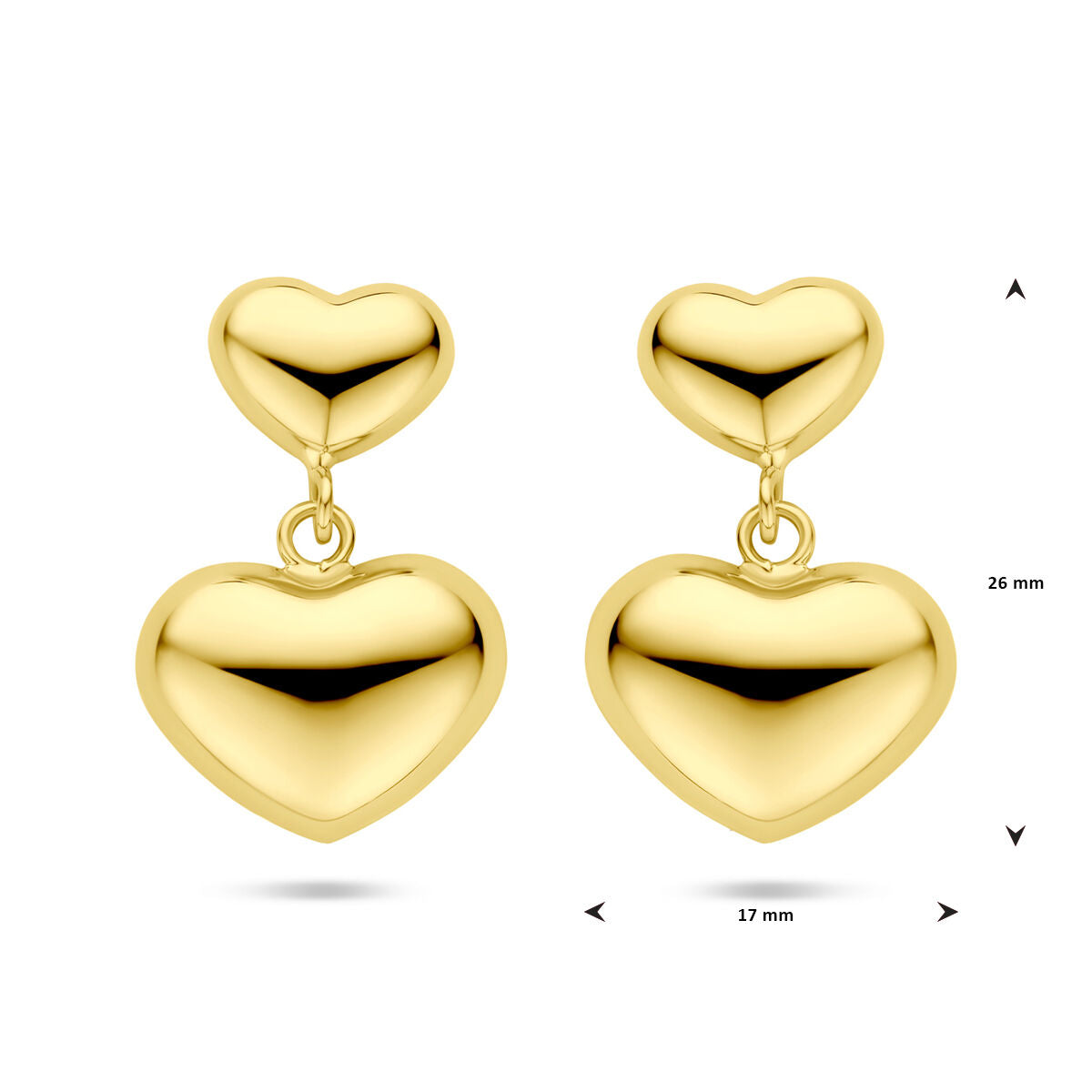 orecchini pendenti cuoricini 26 mm 1 micron argento placcato oro (giallo)