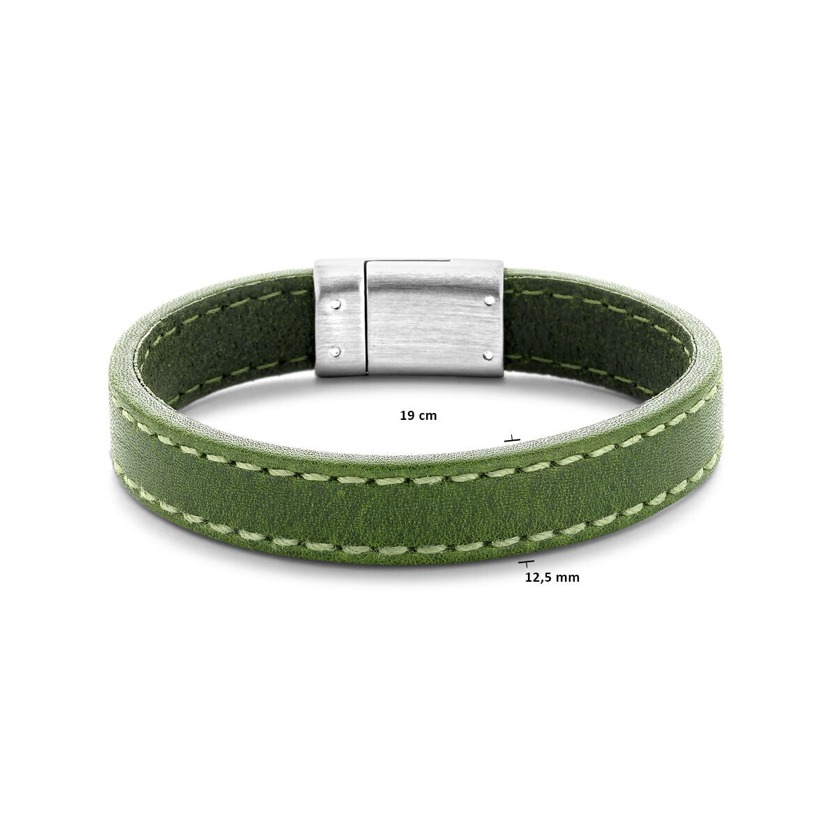 bracciale in pelle verde 12,5 mm acciaio inossidabile