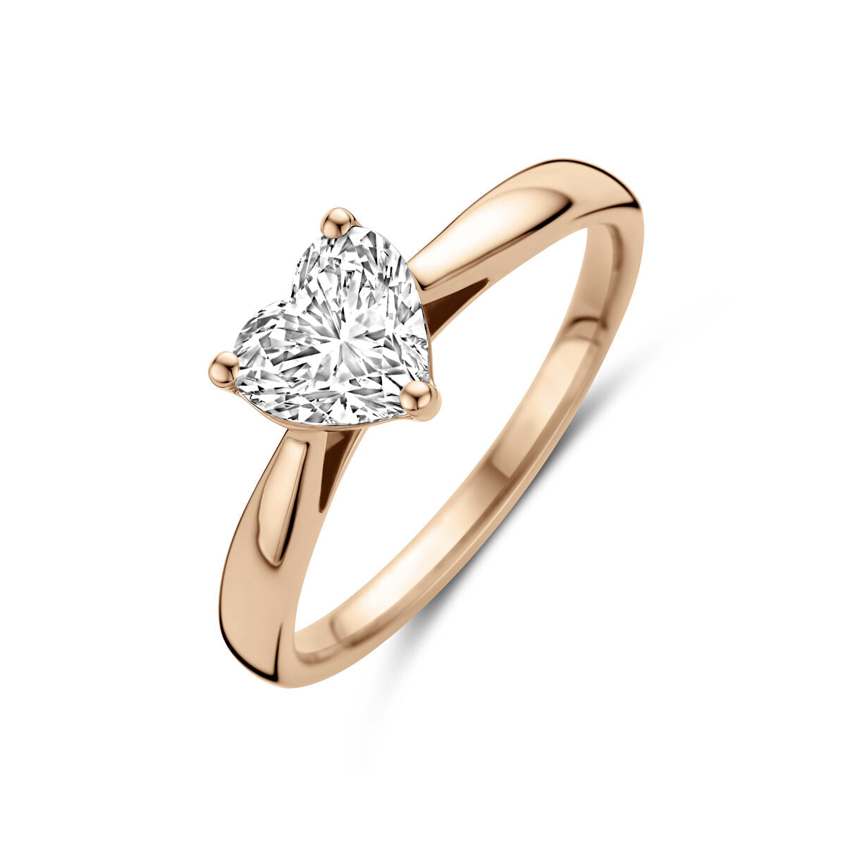 anello in oro rosa 14K con diamante lab-grown a forma di cuore da 1.0ct