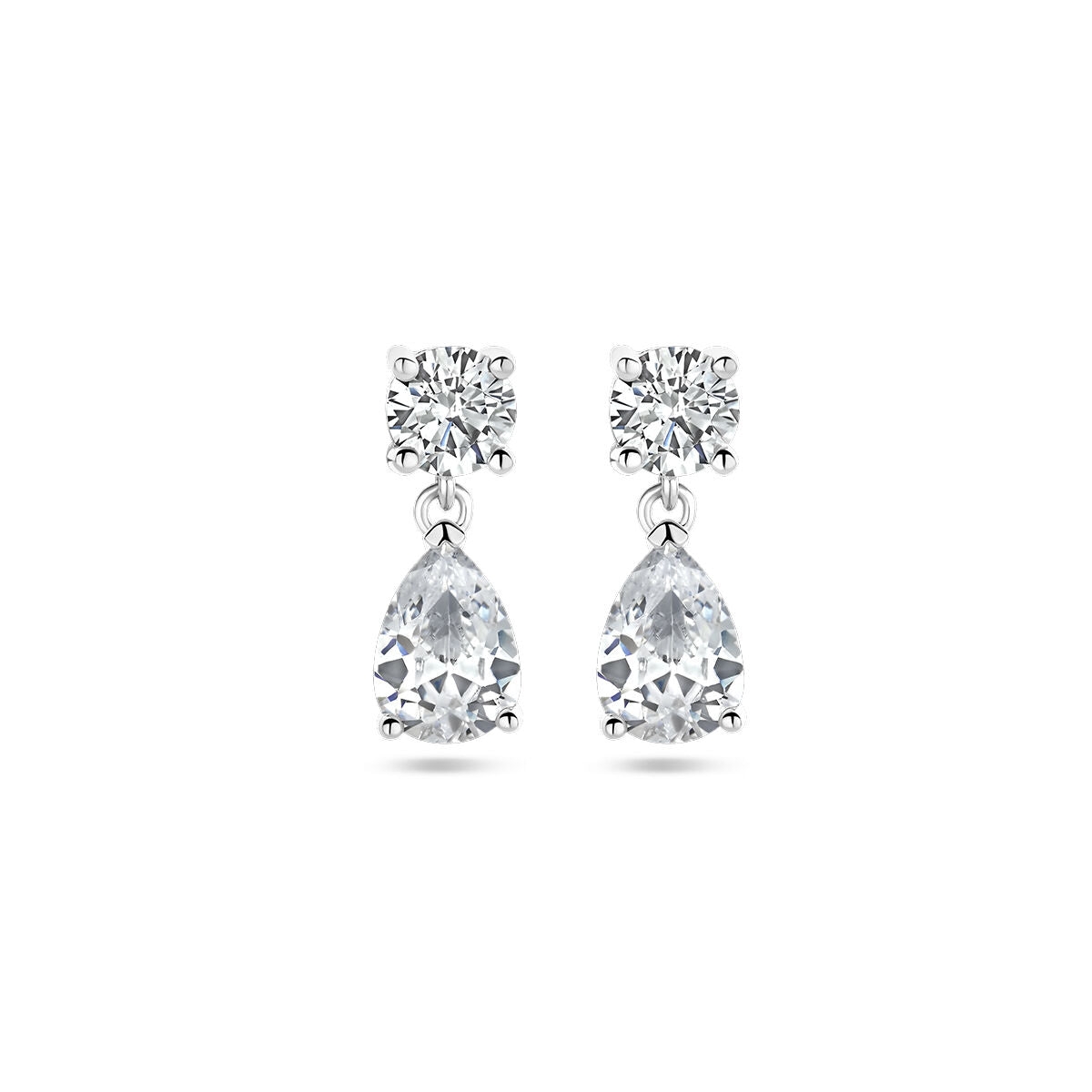 Orecchini in argento rodiato con zirconi, forma a goccia e dettagli brillanti.