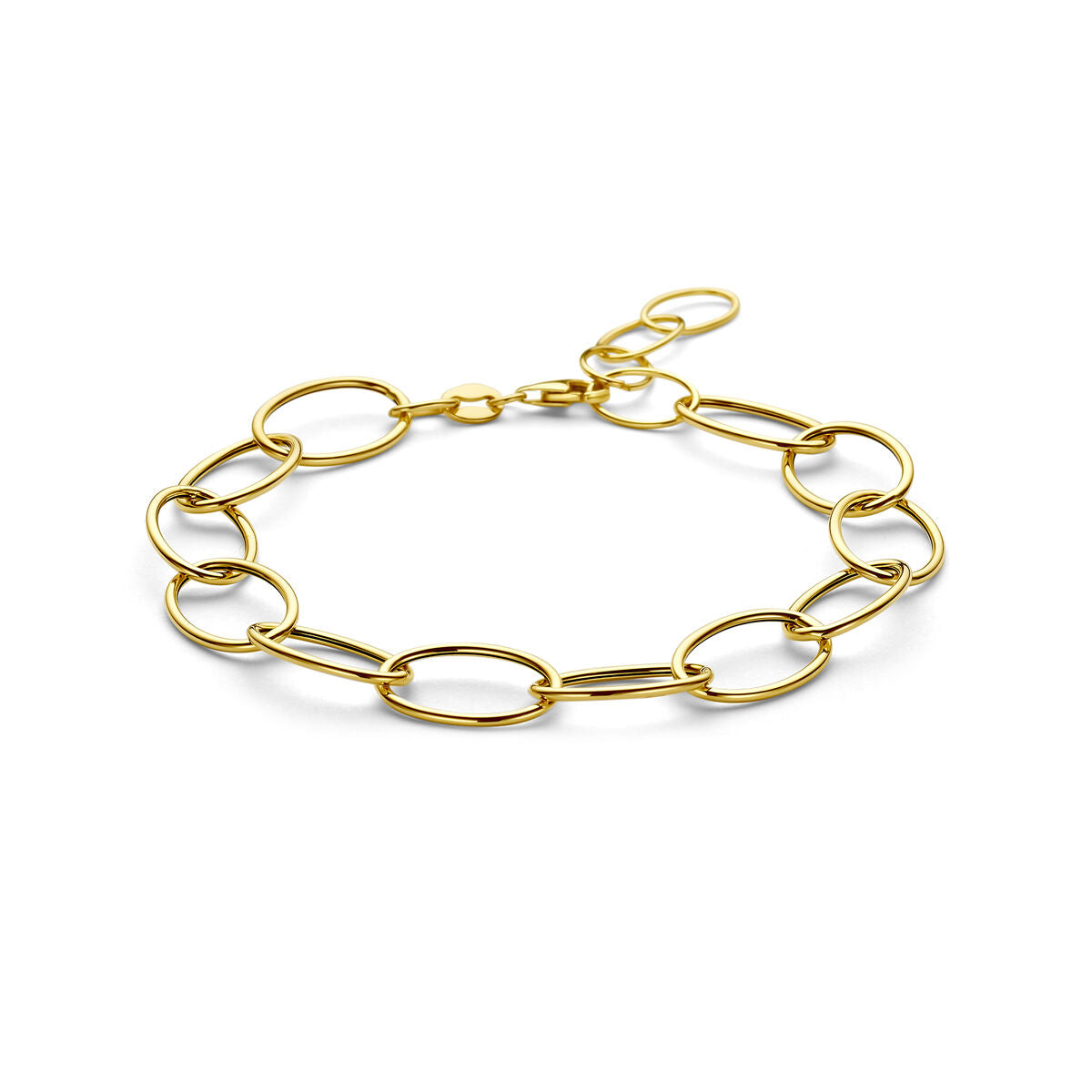 Bracciale in oro giallo 14k con ampie maglie ad anello.