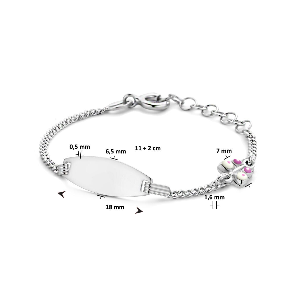 bracciale da incidere farfalla piastra 6,5 mm 11 + 2 cm argento rodiato