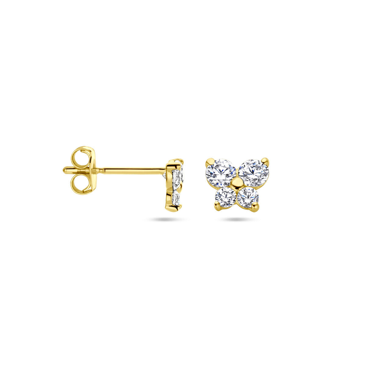 orecchini a bottone farfalla zircone oro giallo 14K