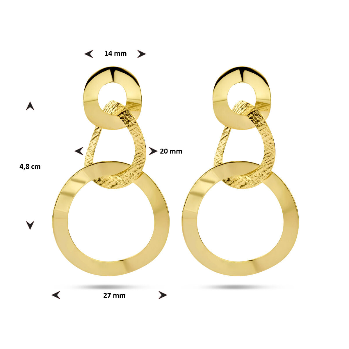 orecchini pendenti cerchietti lucido/opaco 1 micron argento dorato (giallo)