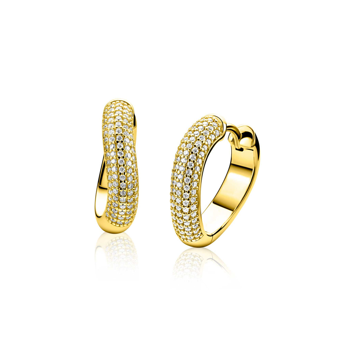 Orecchini alla creola placcati oro con pietre scintillanti, misura 17mm.