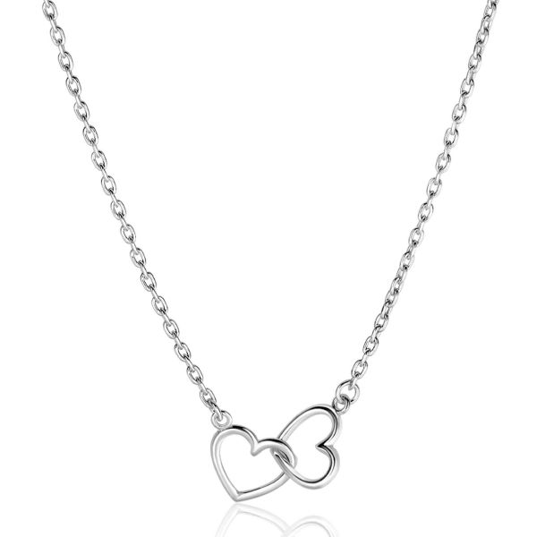 Collana in argento con due cuori intrecciate.