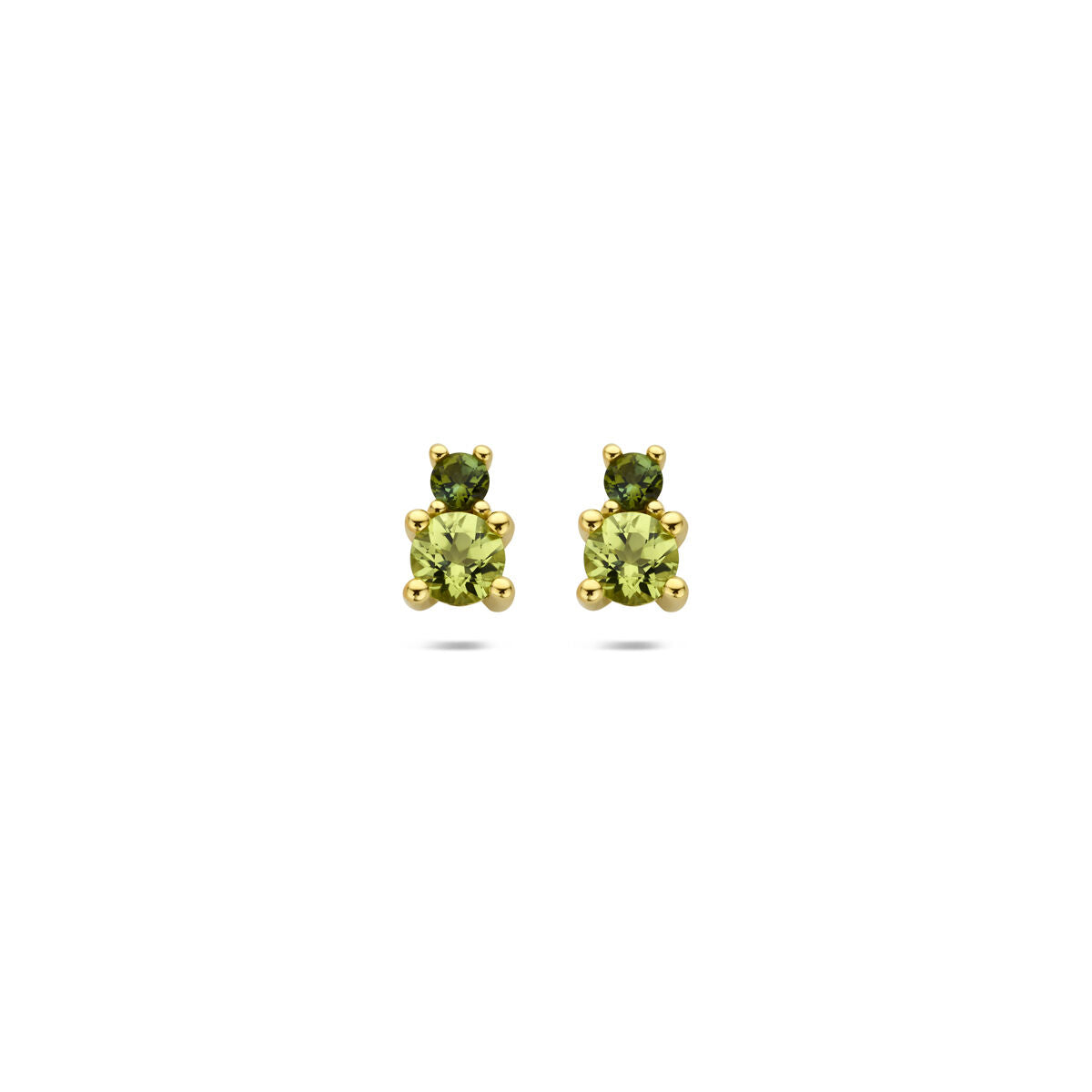 Orecchini in oro giallo 14k con peridoto e tormalina verde.