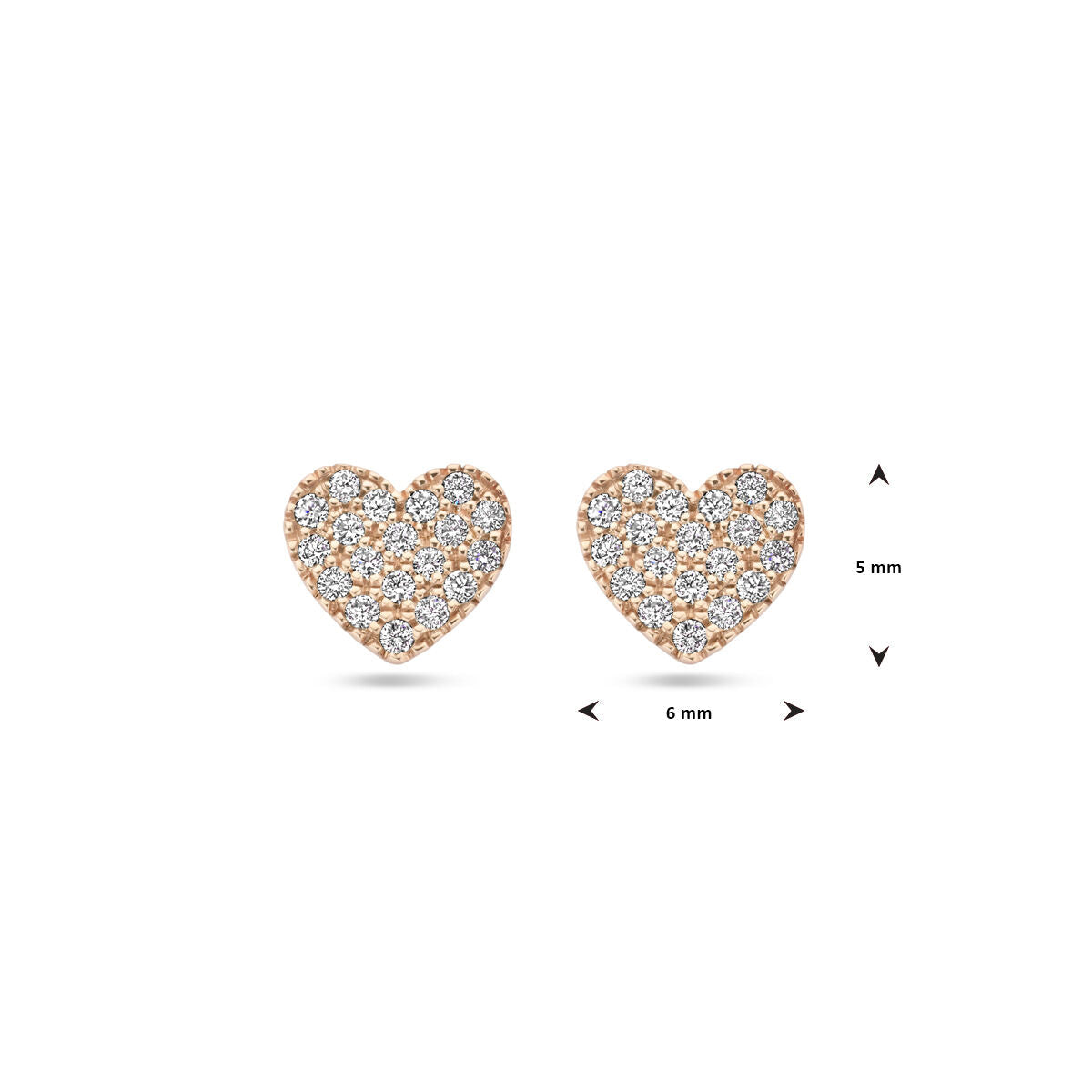 orecchini a bottone cuore diamante 0.11ct (2x 0.055ct) h si 14K oro rosa