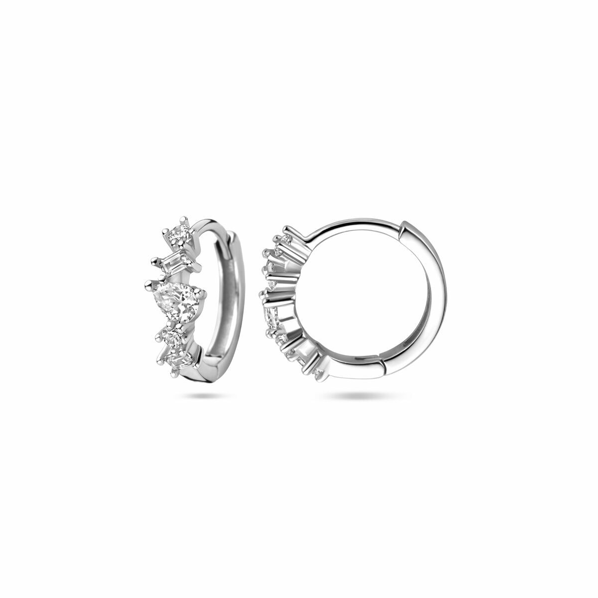 orecchini a scatto zirconia 13 mm argento rodiato