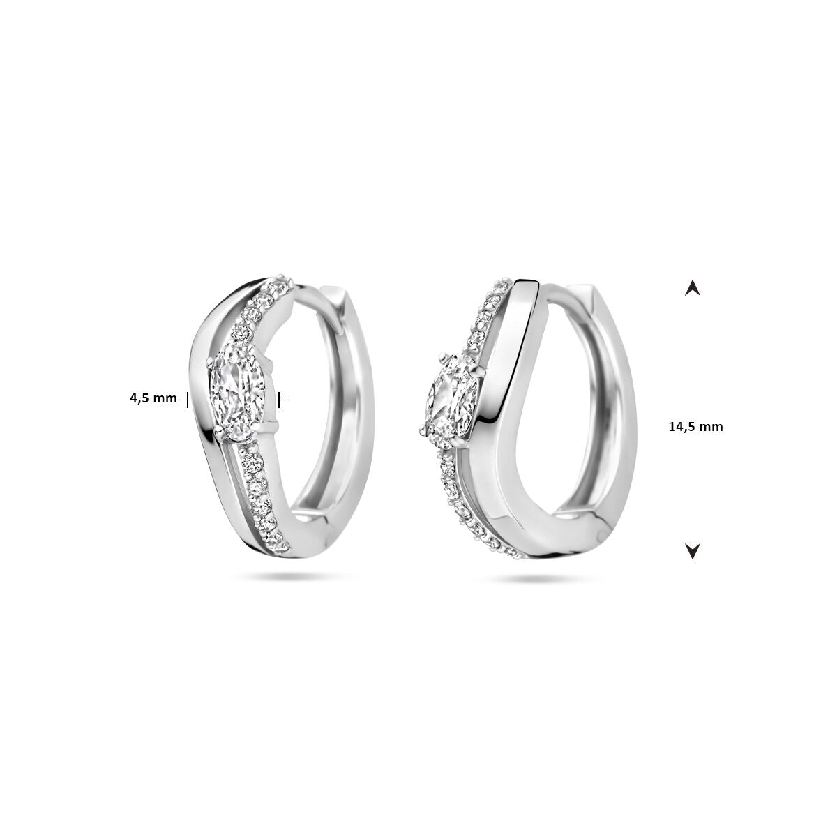 orecchini a cerchio con chiusura a scatto zircone 14,5 mm argento rodiato