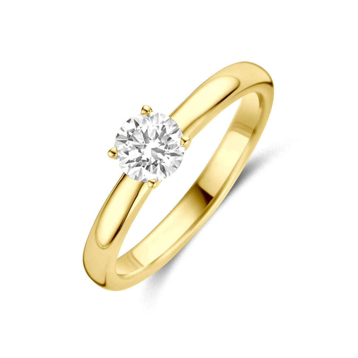 Anello da donna in oro giallo 14k con diamante lab-grown, design semplice e brillante.