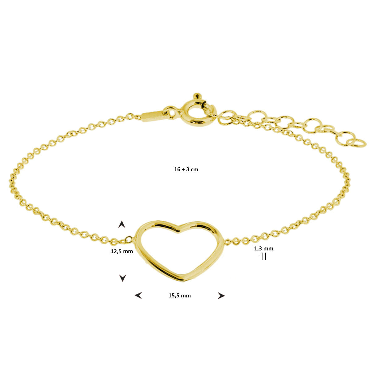 bracciale cuore 16 + 3 cm 3 micron argento placcato oro (giallo)