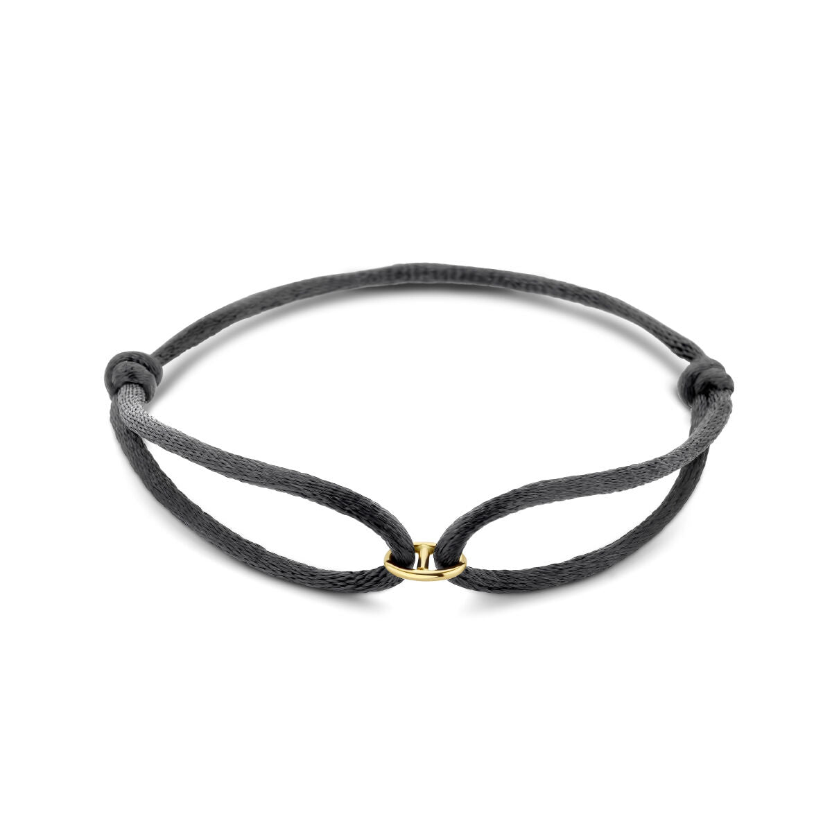 Bracciale in satin nero da 13 a 26 cm con dettaglio in oro 14K e elementi in gomma/nylon/ pelle.