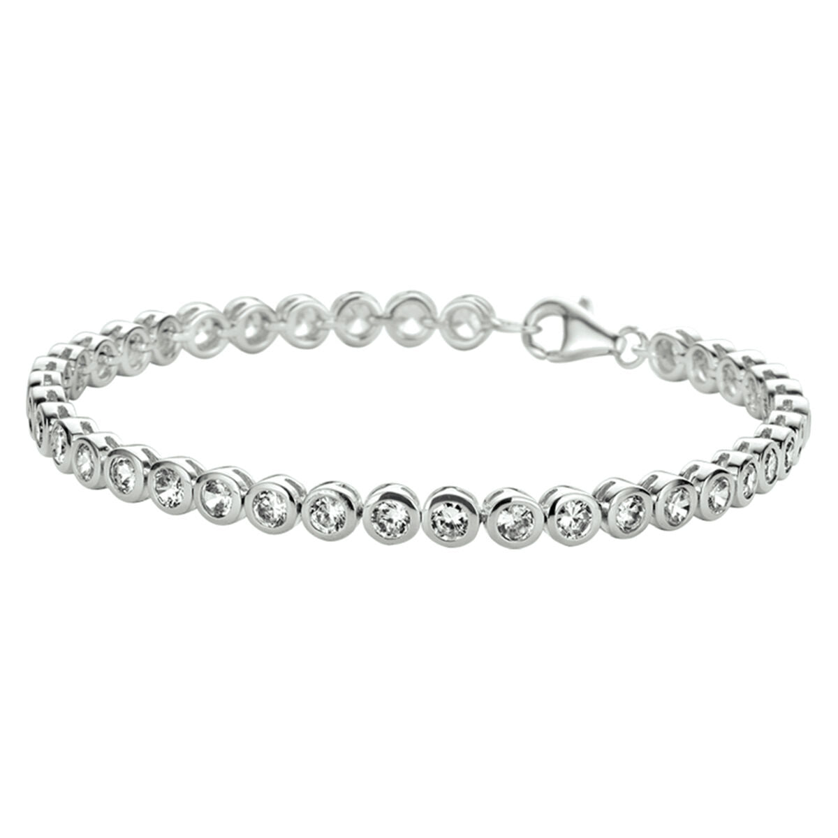 Bracciale tennis in argento con zirconi da 4 mm.