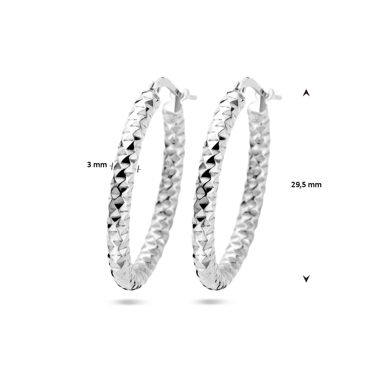 orecchini a cerchio 3,0 mm tubo tondo diamantato argento rodiato