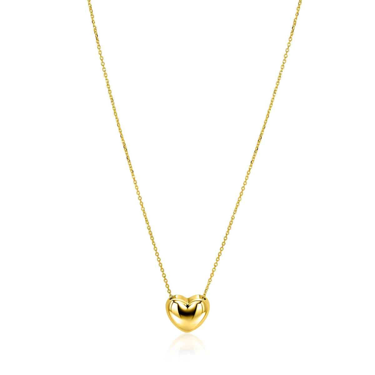 Collana in oro con pendente a forma di cuore, lunghezza regolabile 40-45 cm.