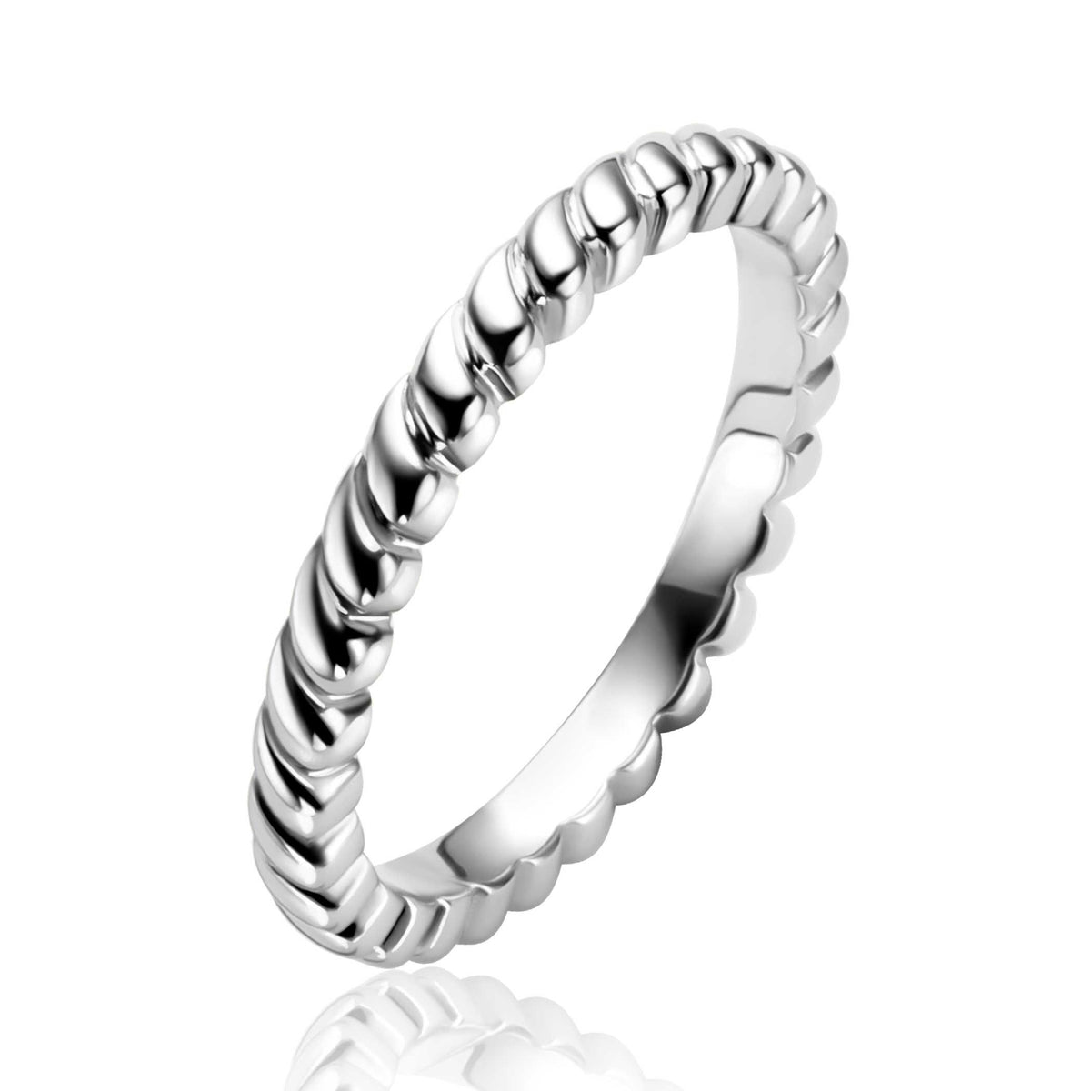 anello in argento con design intrecciato e finitura lucida